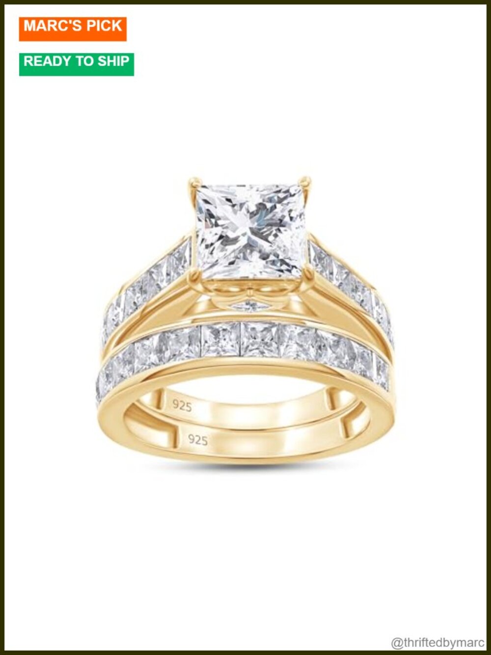 10K Solid Yellow Gold Princess Cut Moissanite Bridal Set 4 Cttw 7MM Center